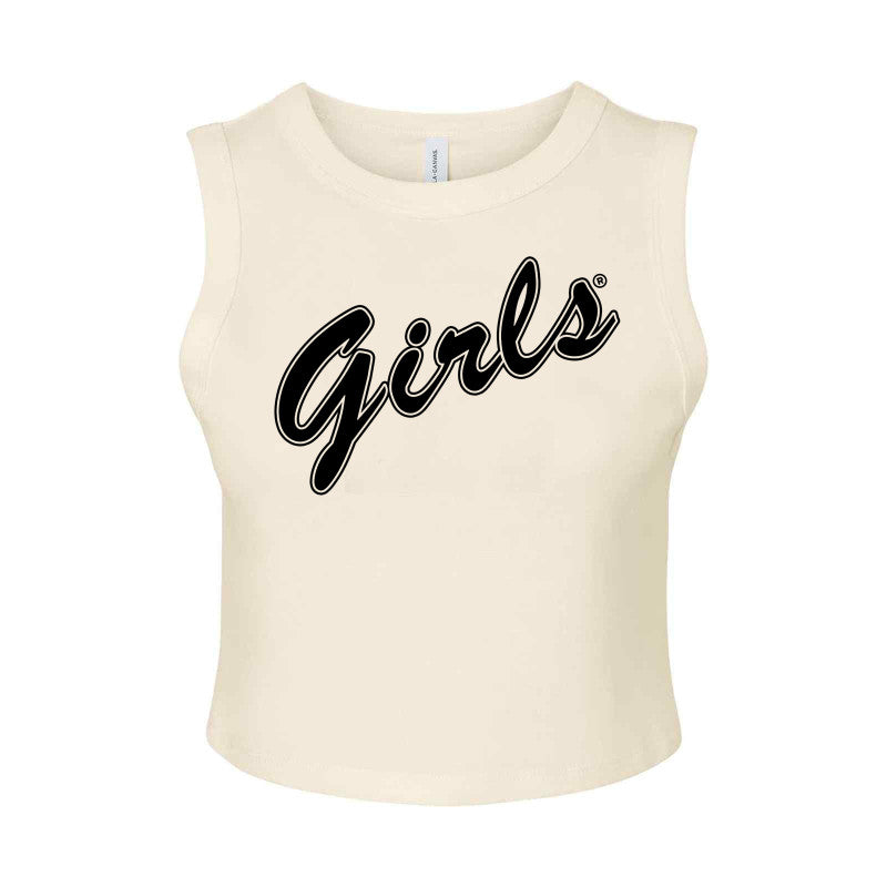 Girls Script in Black Micro Rib Muscle Crop Tank