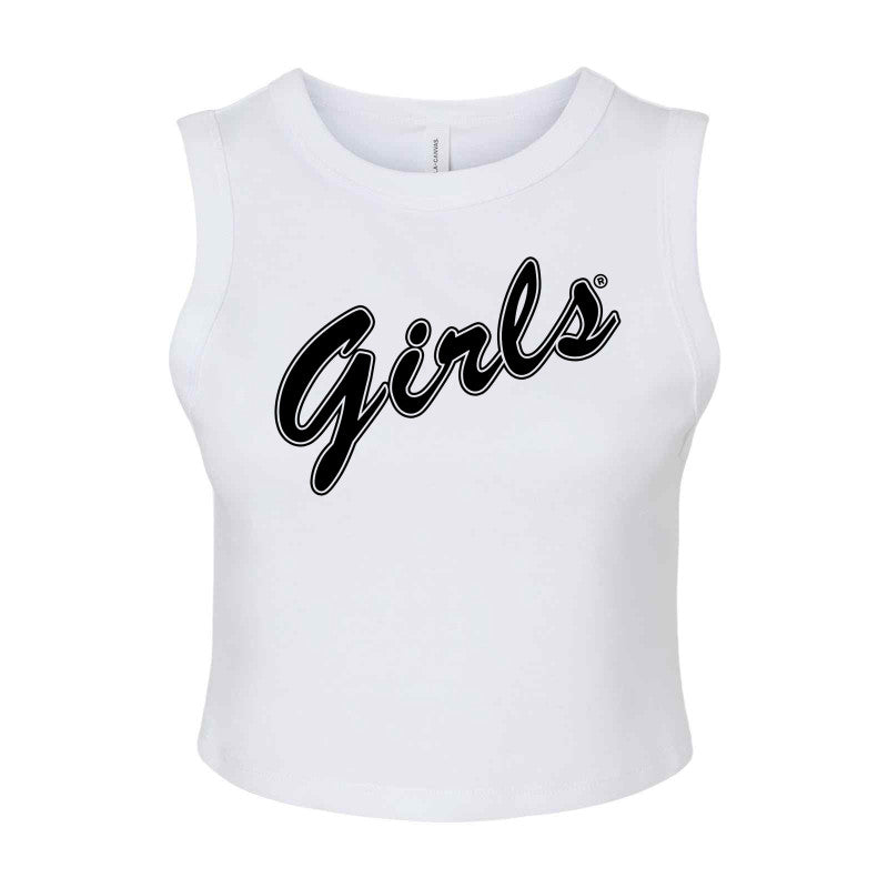 Girls Script in Black Micro Rib Muscle Crop Tank