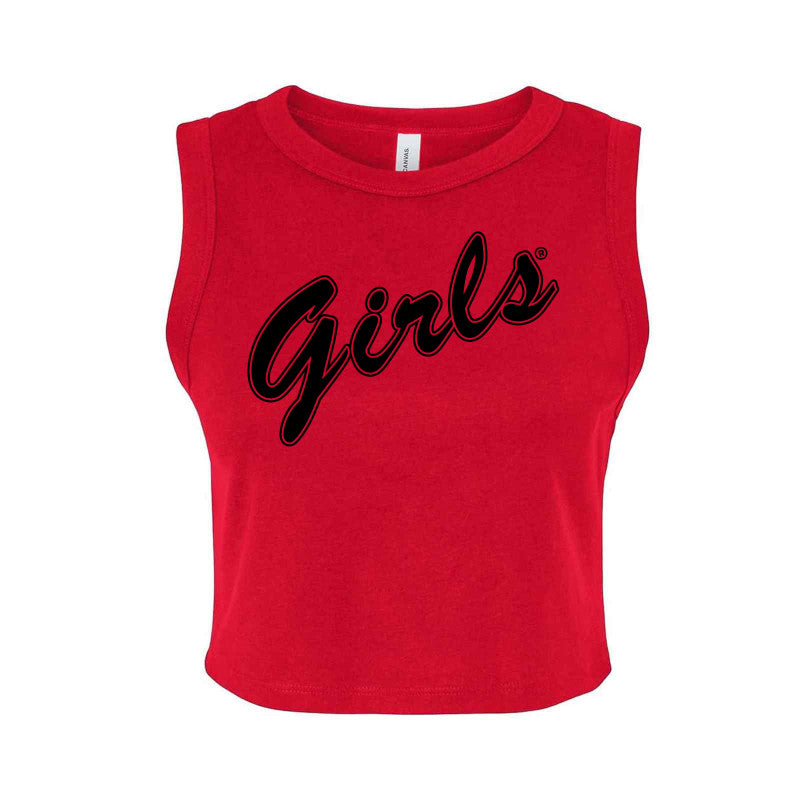 Girls Script in Black Micro Rib Muscle Crop Tank