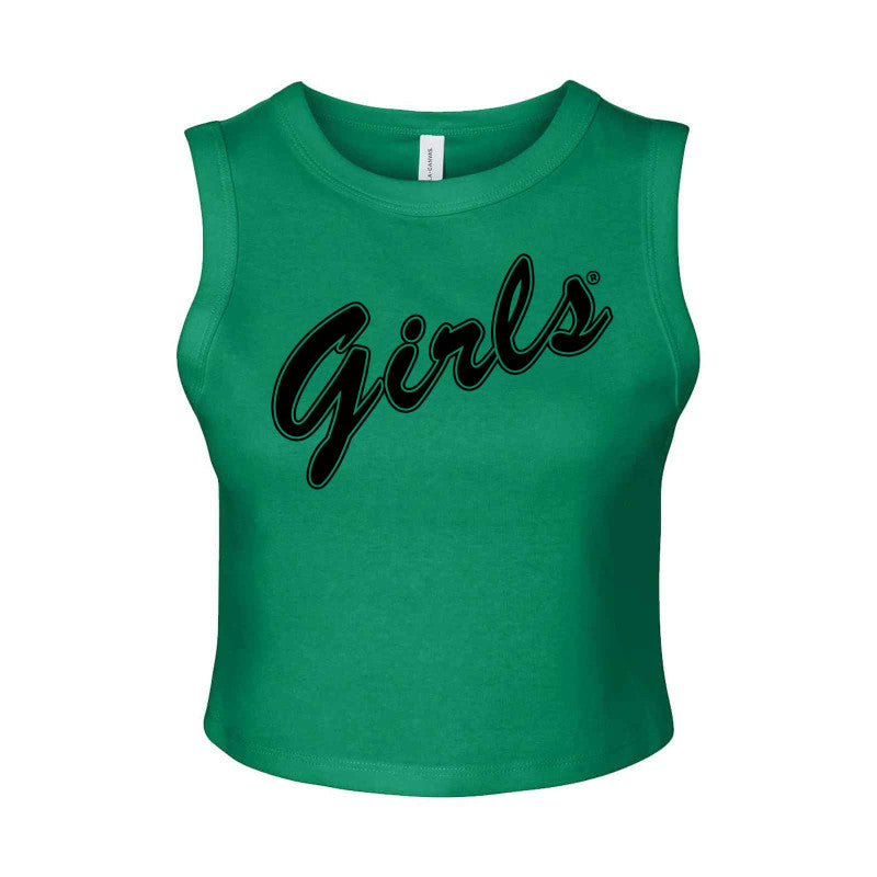 Girls Script in Black Micro Rib Muscle Crop Tank