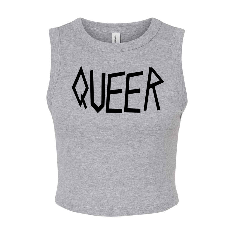 Queer in Black Micro Rib Muscle Crop Tank