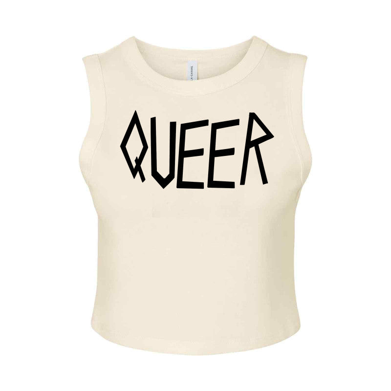 Queer in Black Micro Rib Muscle Crop Tank