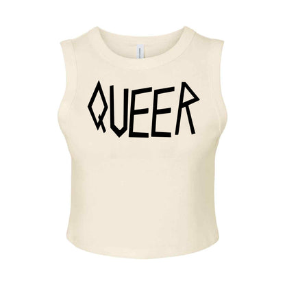 Queer in Black Micro Rib Muscle Crop Tank