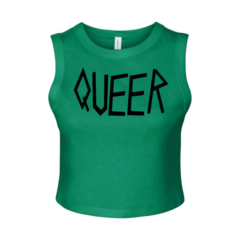 Queer in Black Micro Rib Muscle Crop Tank
