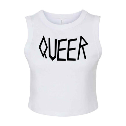 Queer in Black Micro Rib Muscle Crop Tank