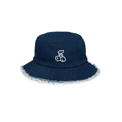 Ice Cherry bucket hat Babe Chill logo Distressed denim hat